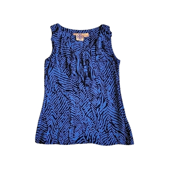 Tory Burch Sleeveless Silk Blouse Tropical Palm Leaves Tank Top Sz 2 - Picture 1 of 9